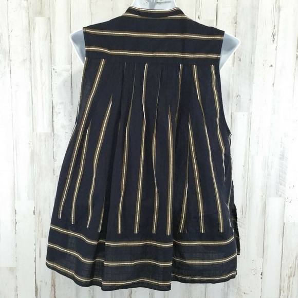 Free People Womens Top Black With Stripes Pleated - Picture 3 of 5